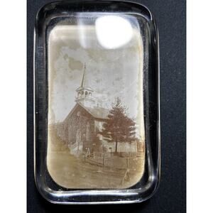 Antique Glass Paperweight Church Photo Lewis P Peters Mauch Chunk Jim Thorpe PA